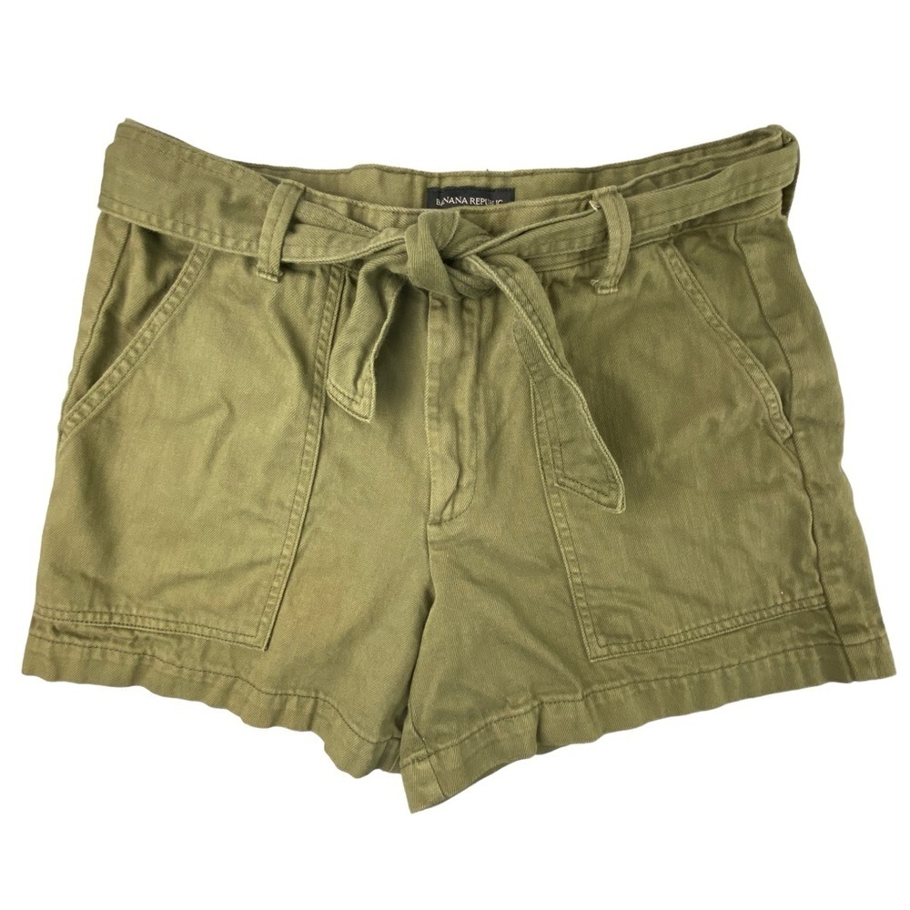 Banana Republic high belted waist olive drab green vegan cotton shorts wms sz 10